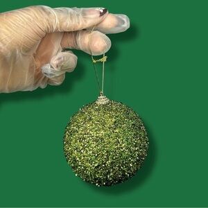 Green Glitter Sparkly Bulb Ornament - “Coy”